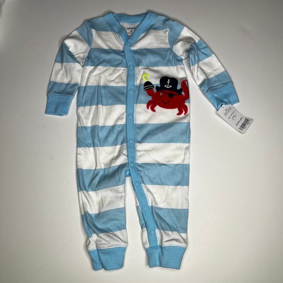 Carter's One Piece Footless Crab Striped Outfit New 6M - Picture 1 of 4